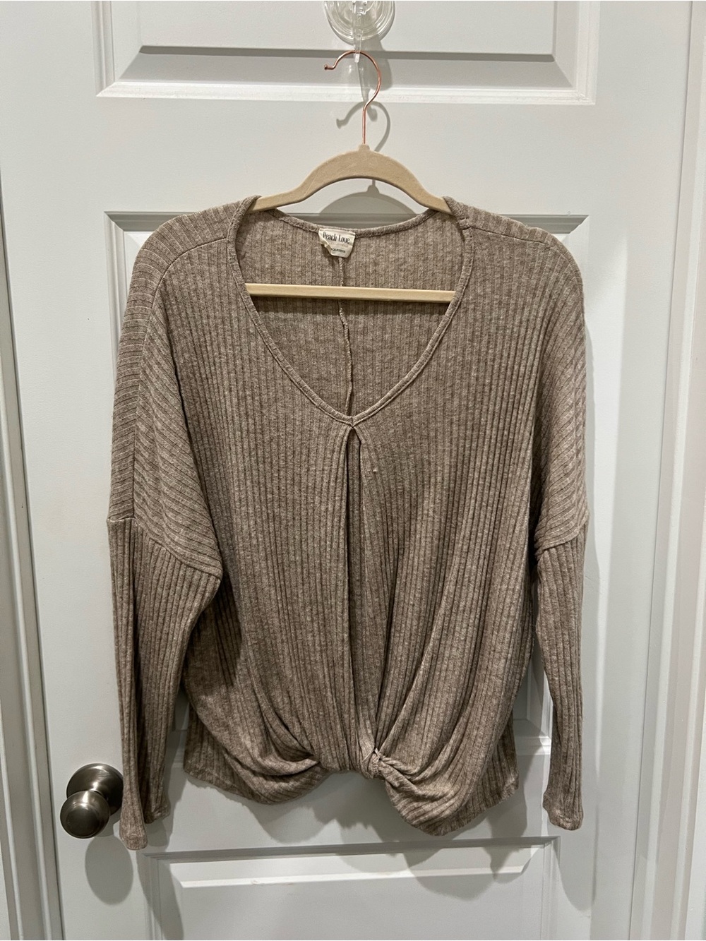 Ribbed Knit Top — Light Taupe